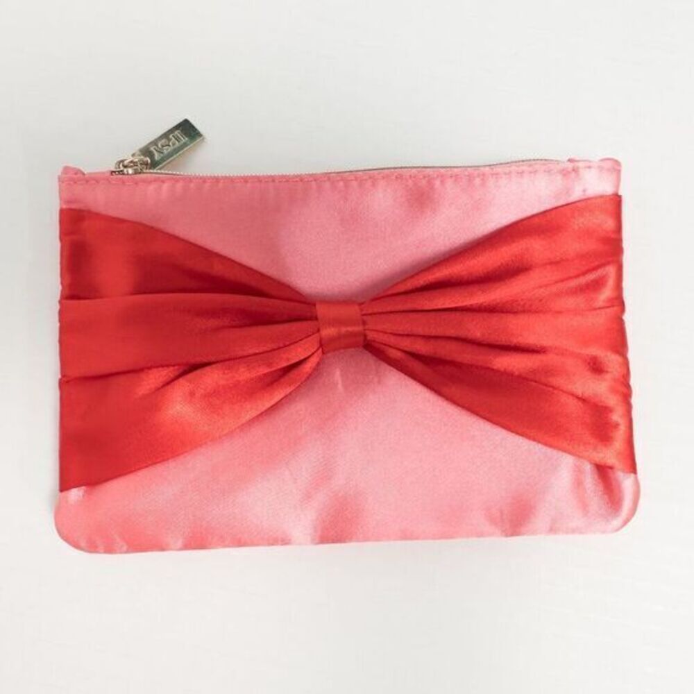 5/$20‎ NWOT Ipsy Glam Bag December 2024 Gift Bow Satin Holiday Red Pink Party